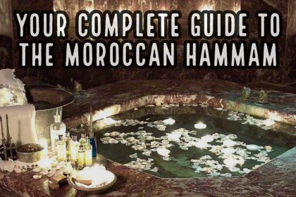 Hammam pool decorated with beauty accessories in on the Budget-friendly hammam in Marrakech