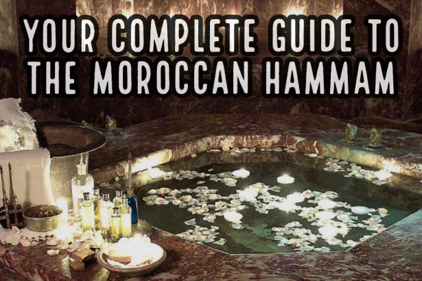 Hammam pool decorated with beauty accessories in on the Budget-friendly hammam in Marrakech