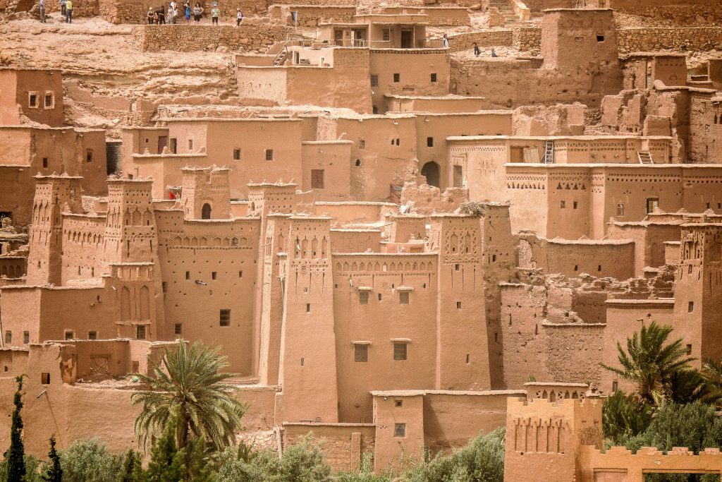 high angle shot historical ait benhaddou village morocco